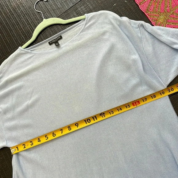 Eileen Fisher Light Blue Asymmetrical Knit Top Long Sleeve Wool Tencel Tunic 1X - Picture 6 of 8